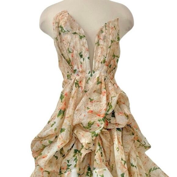 ZIMMERMANN Natura Draped Strapless Dress High-Low Azalea Floral 0 (US4) - Picture 3 of 16
